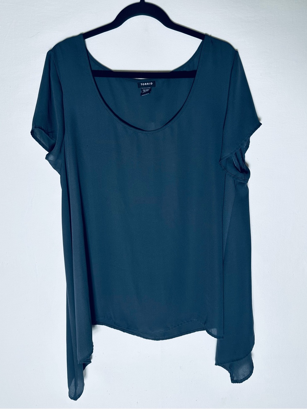 Torrid Solid Grey Semi Sheer Chiffon Short Sleeve Top Handkerchief Hem 1X